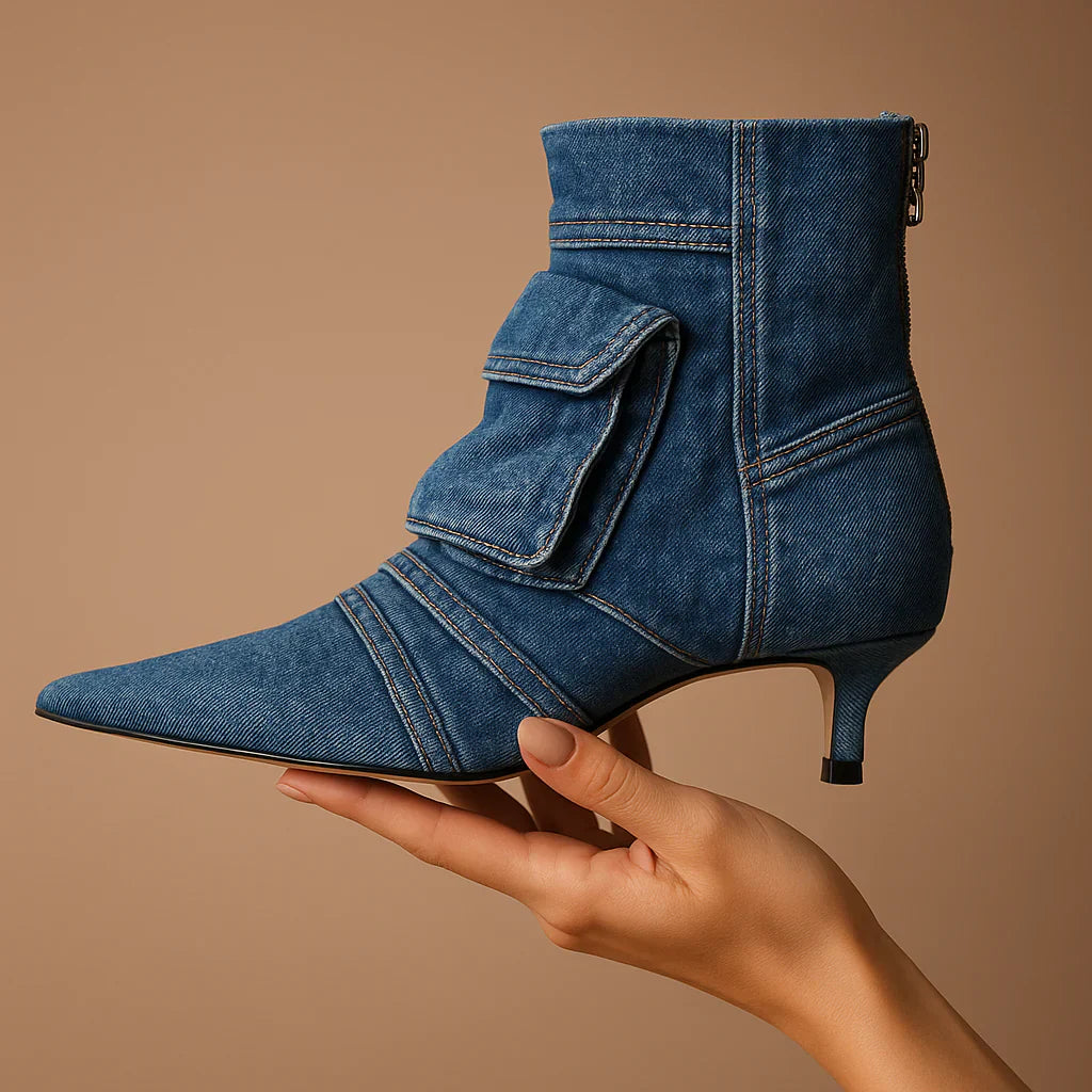 Vega - Bottines de design cargo en tissu denim