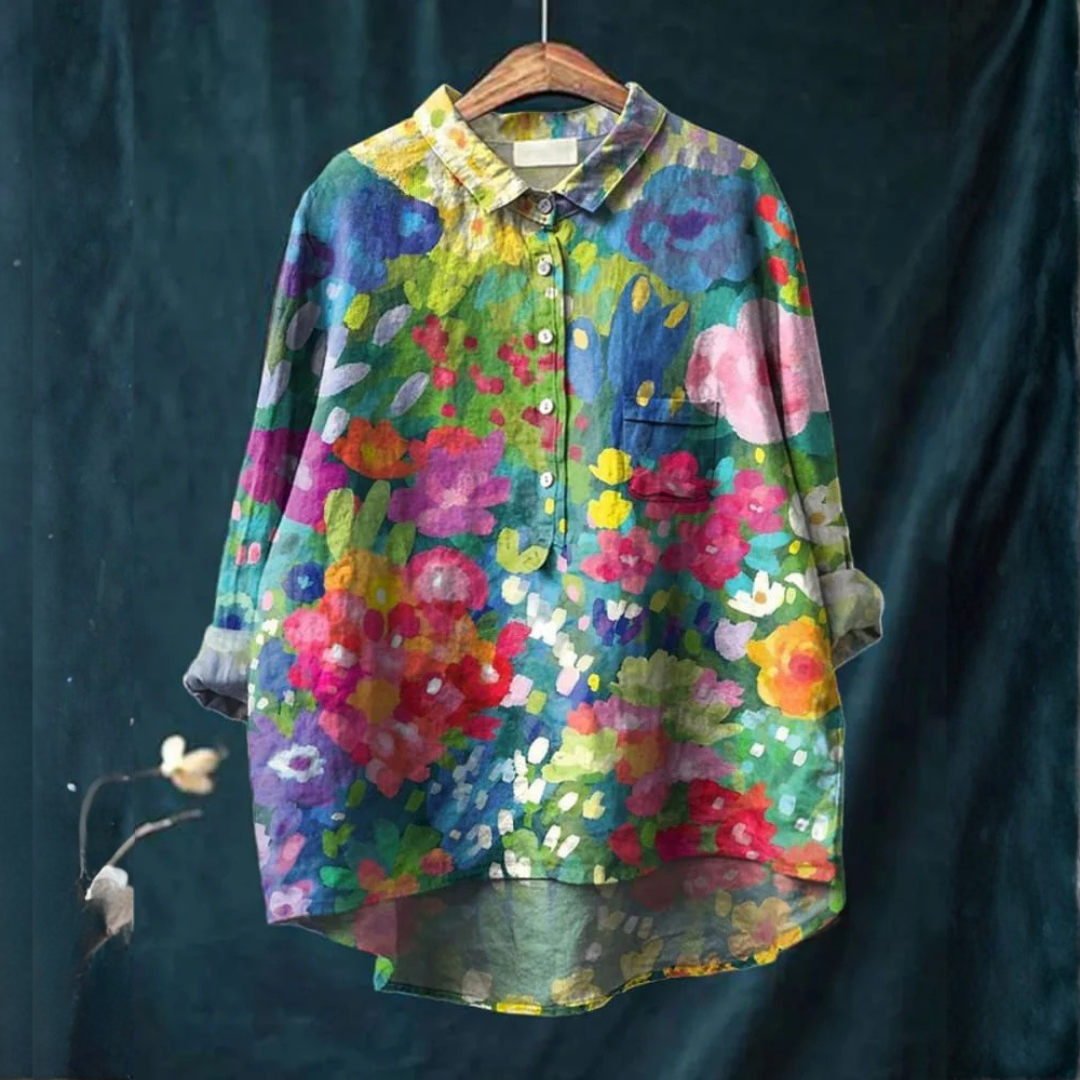 Vivianne™ | Blouse en Lin Intemporelle avec Motif