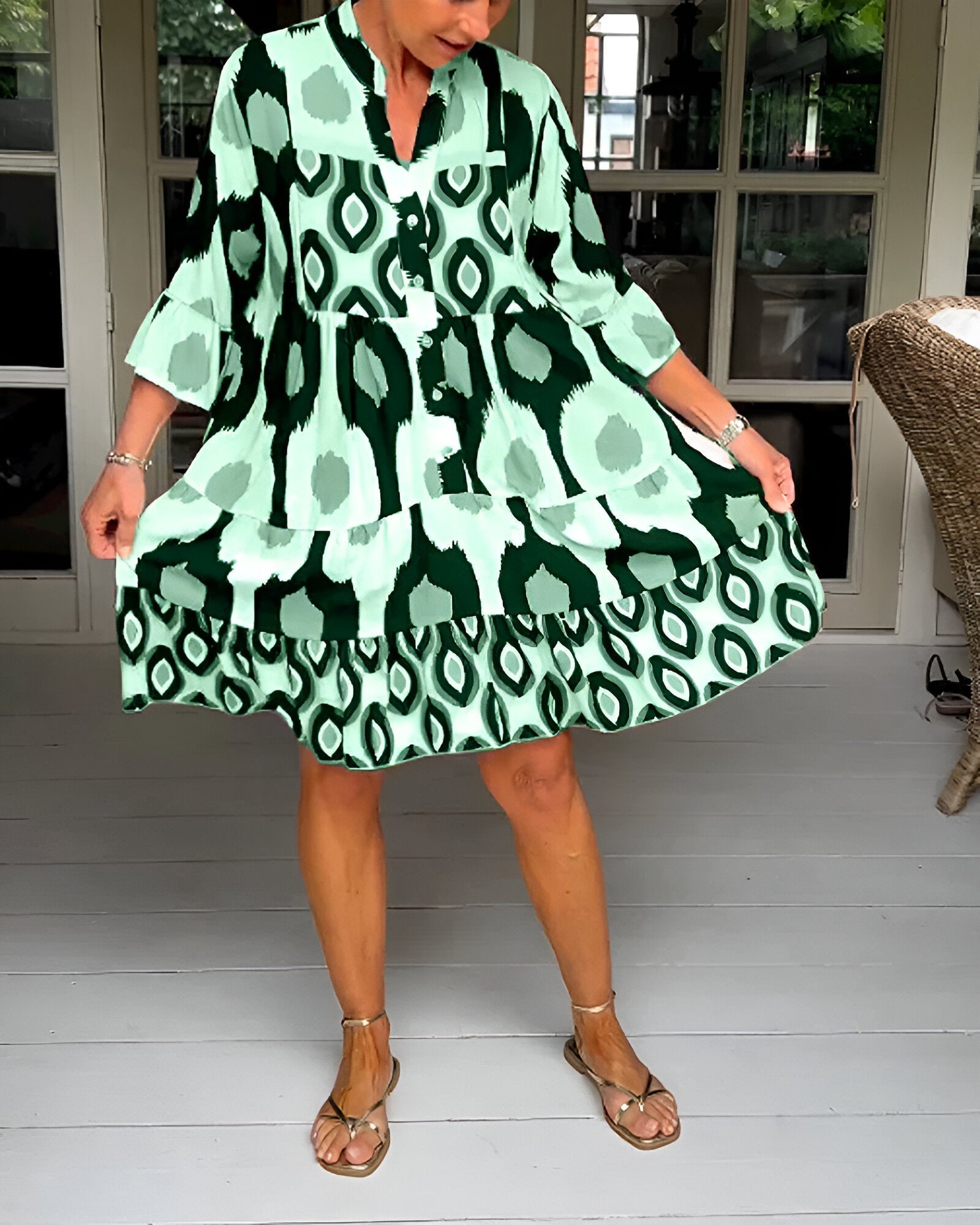 PARKER | Robe Midi Géométrique à Volants pour un Style Boho Audacieux