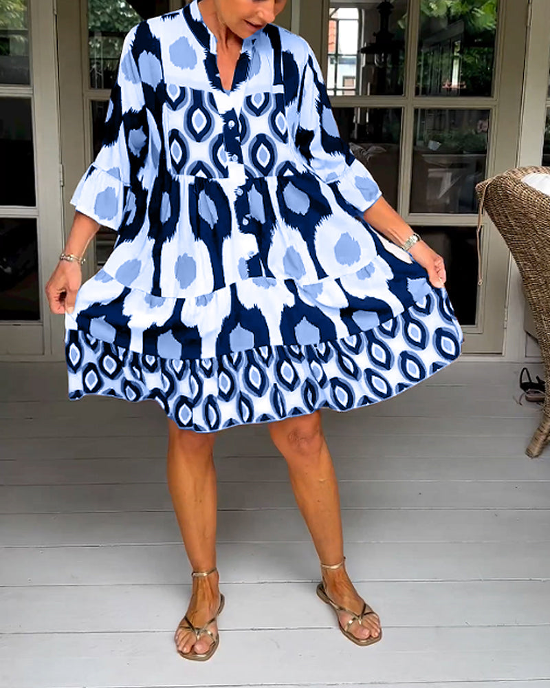 ELVINA | Robe Imprimée à Manches 3/4 et Coupe A-Line pour un Look Élégant et Détendu