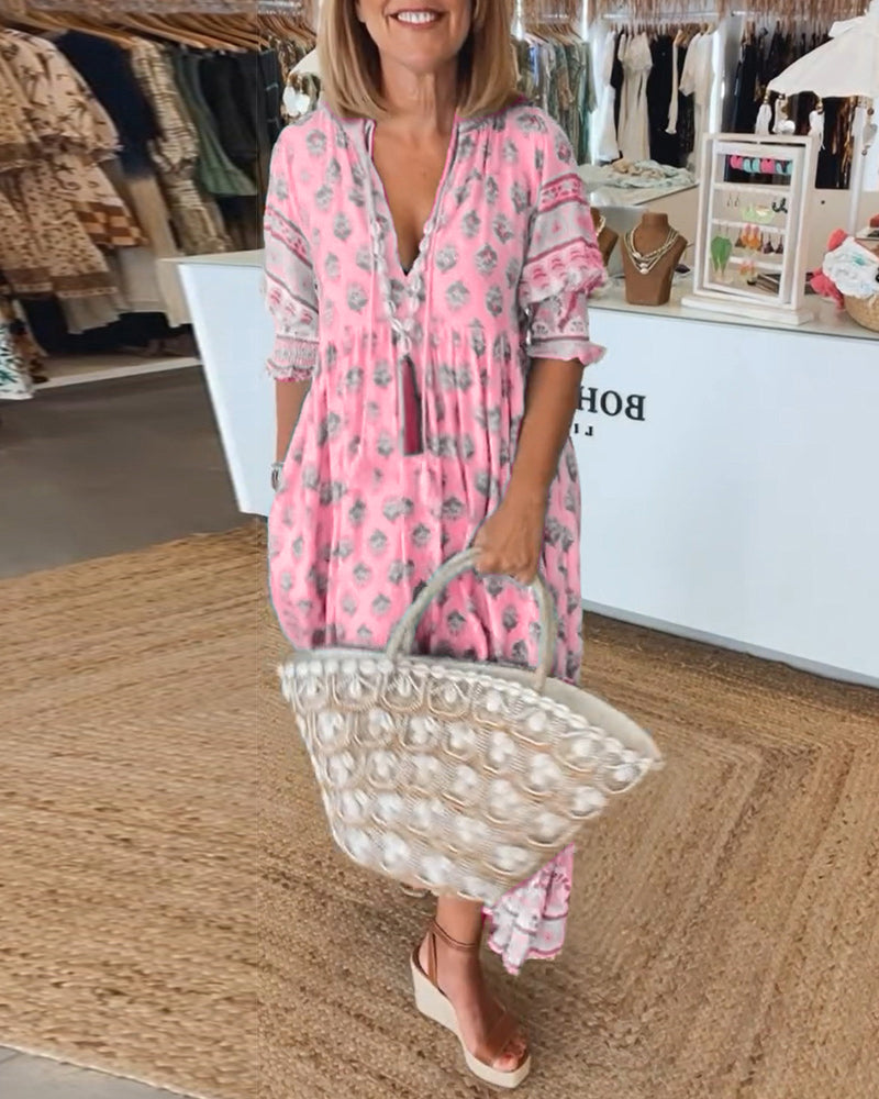 GIULIA | Robe Midi avec Décolleté en V et Élégantes Manches Bouffantes