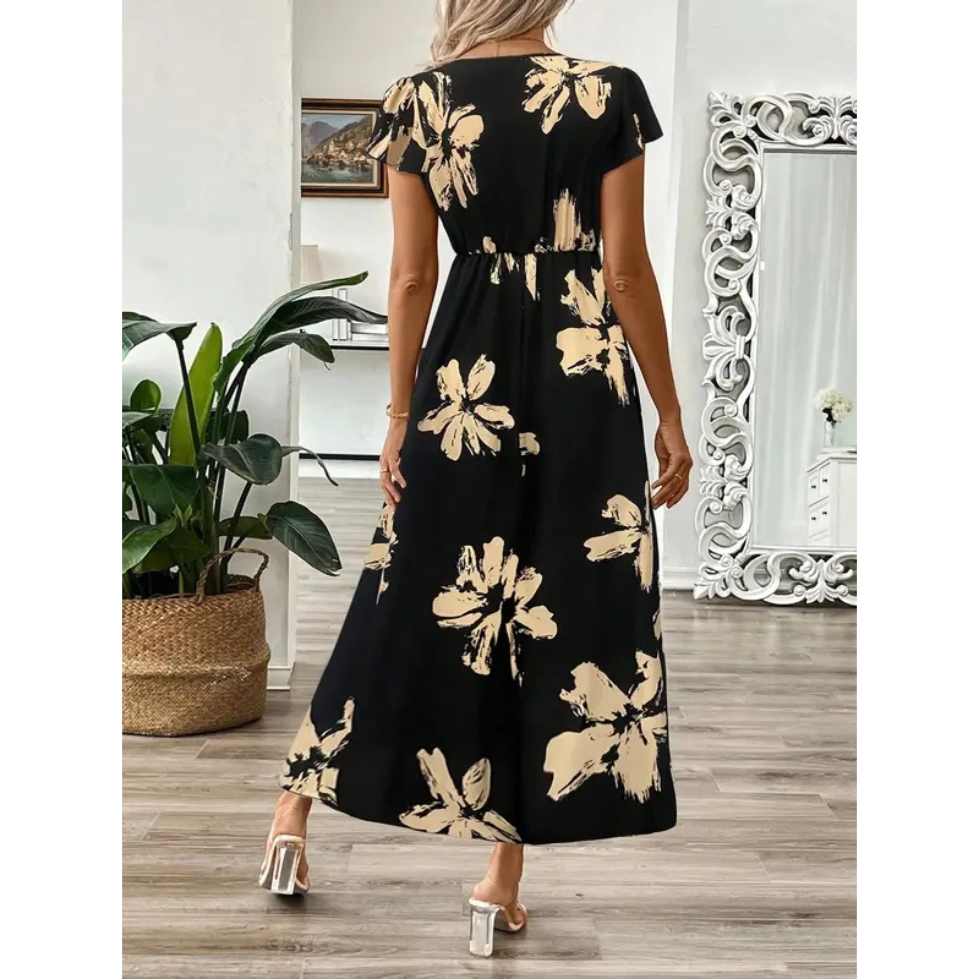 CLARA | Robe Maxi Florale avec Décolleté en V Croisé pour un Port Élégant au Quotidien