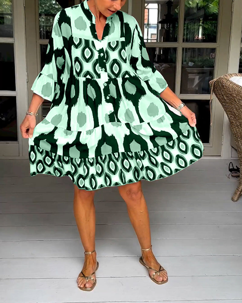ELVINA | Robe Imprimée à Manches 3/4 et Coupe A-Line pour un Look Élégant et Détendu
