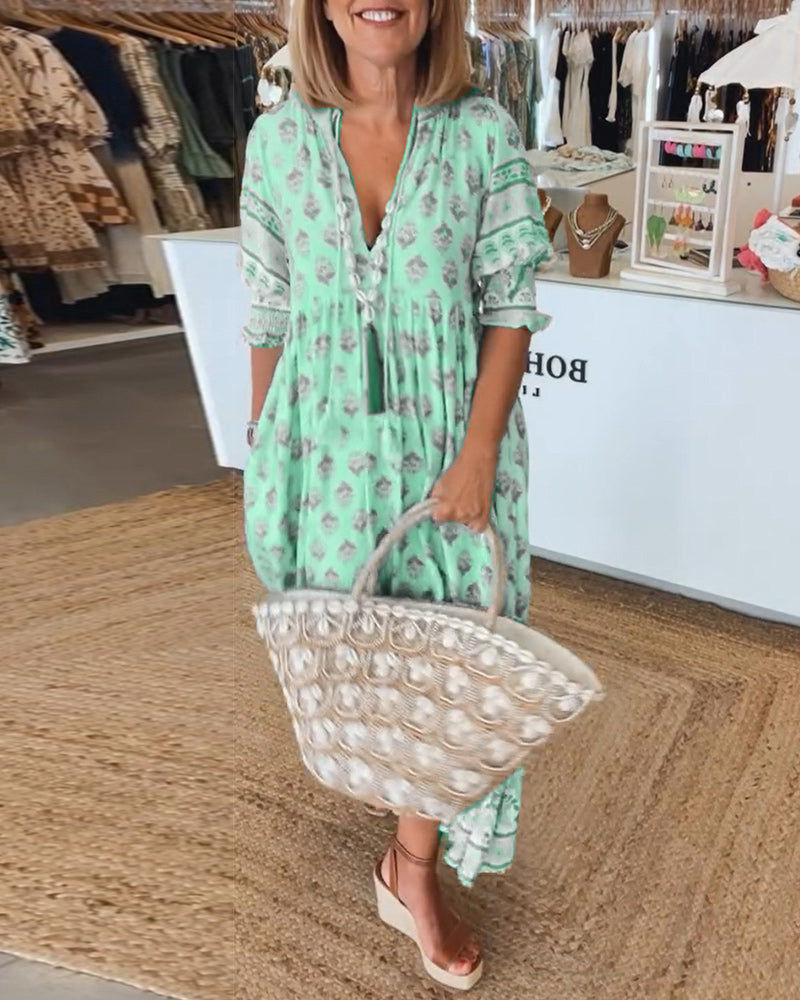 GIULIA | Robe Midi avec Décolleté en V et Élégantes Manches Bouffantes