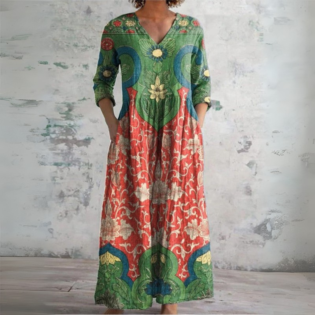 LYRA | Robe Maxi Florale Vintage pour une Grâce et un Confort Intemporels