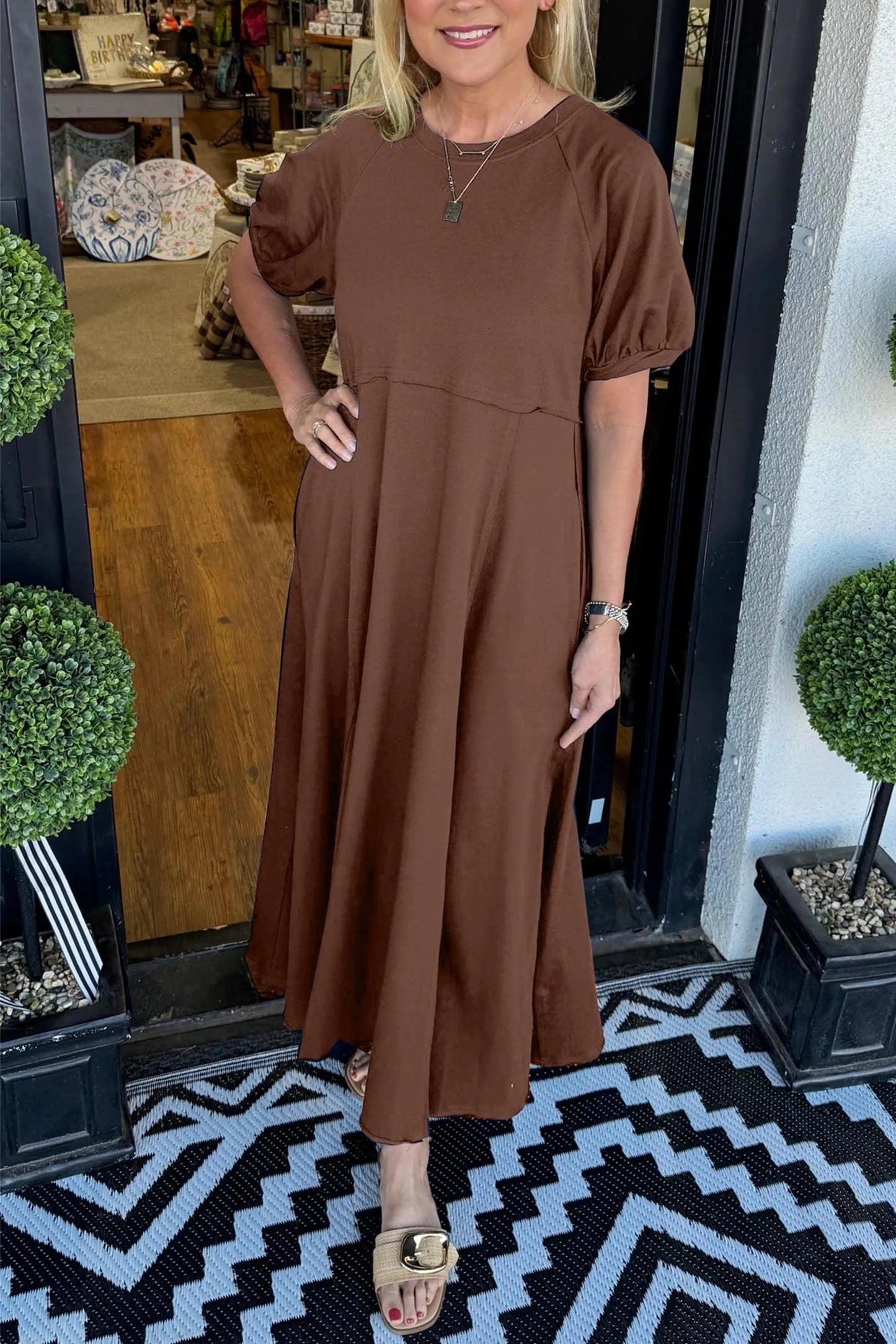 ODETTE | Robe Maxi à Manches Bouffantes pour une Grâce et un Confort Flatteurs