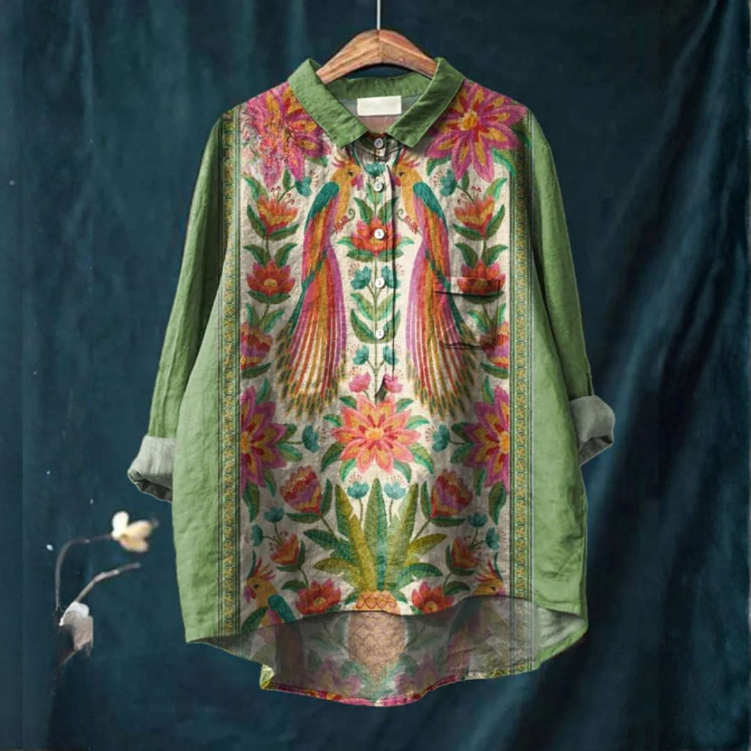 Livia™ | Blouse en Lin Intemporelle avec Motif