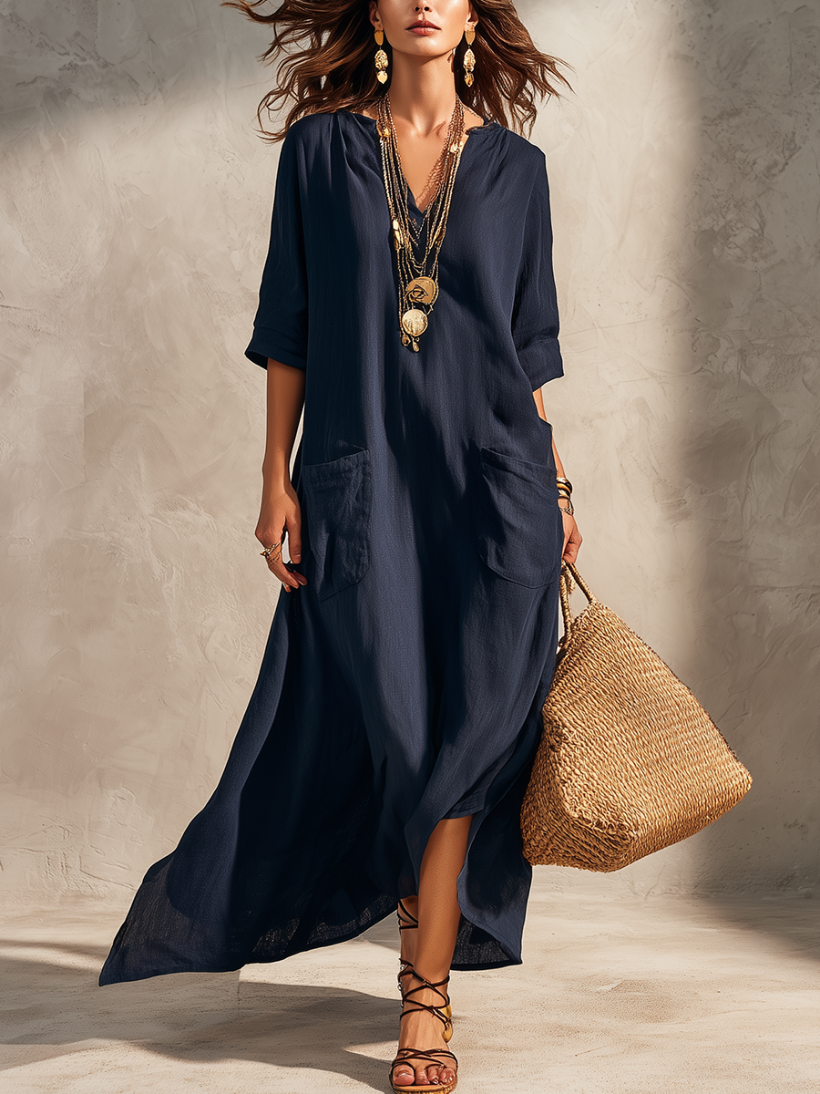 Robe chemise bohémienne bleu nuit