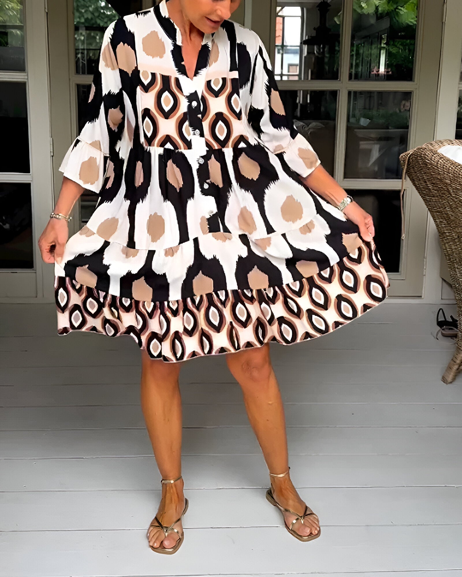 PARKER | Robe Midi Géométrique à Volants pour un Style Boho Audacieux
