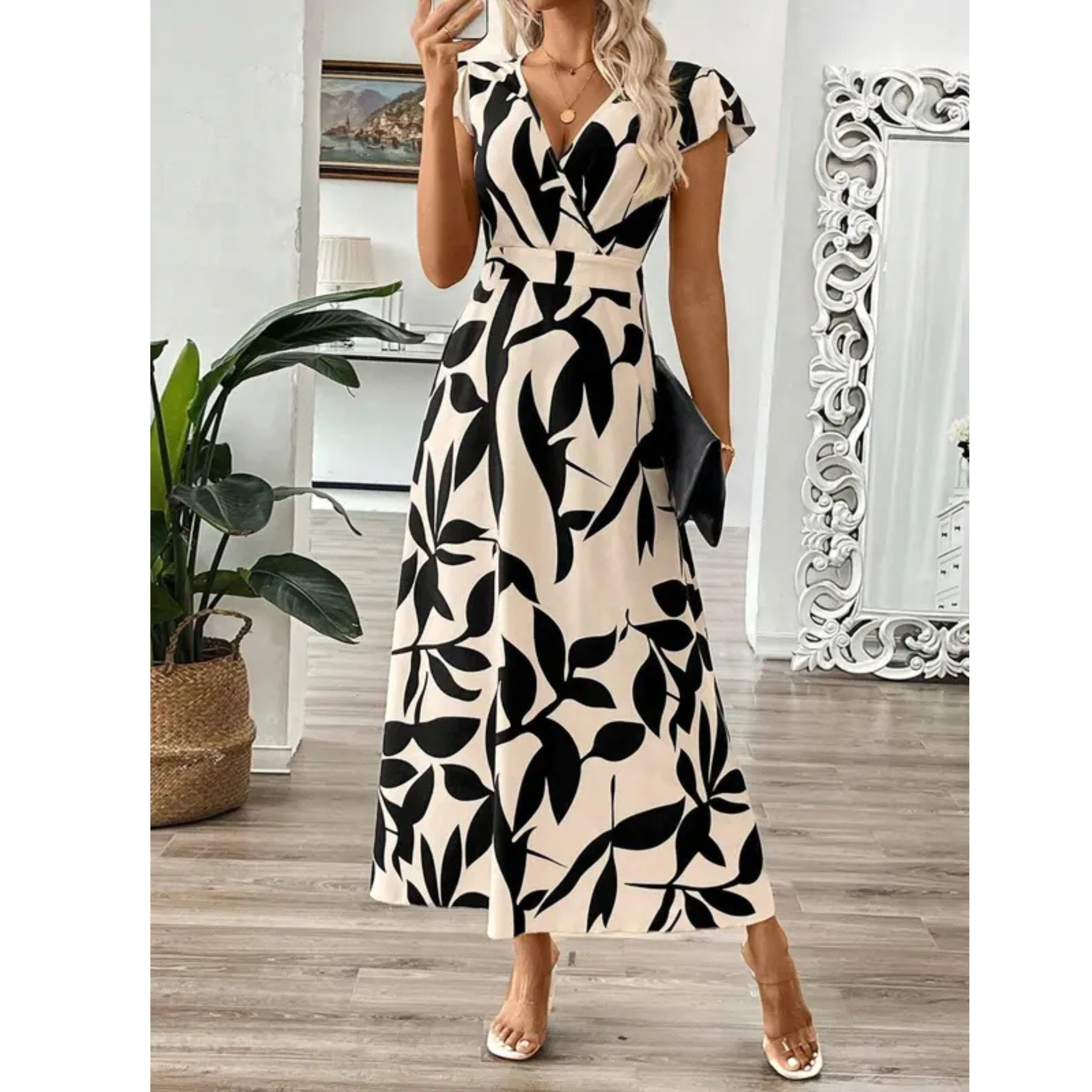CLARA | Robe Maxi Florale avec Décolleté en V Croisé pour un Port Élégant au Quotidien