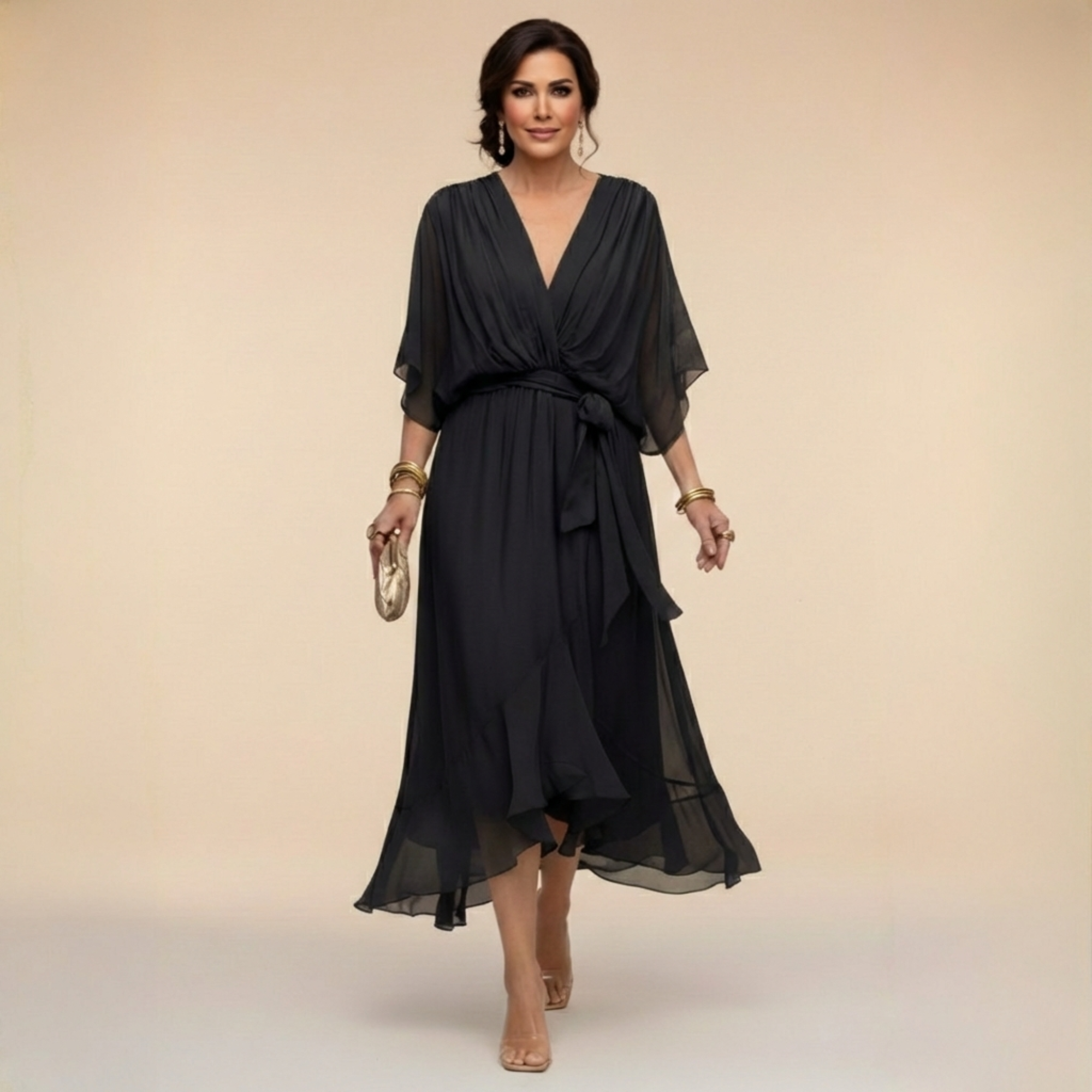 Monica™ | Robe fluide en chiffon à col en V