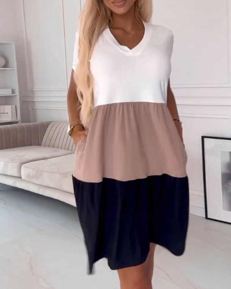 LILYA | Robe d'été décontractée à manches courtes et design color block