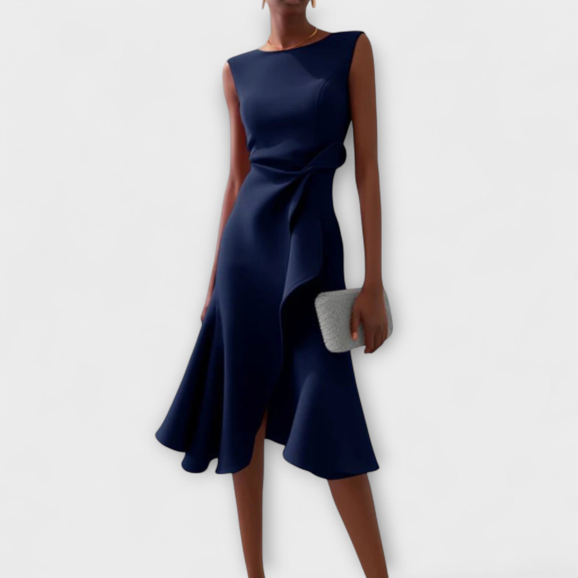 Juliette – Robe Midi Asymétrique avec Drapé