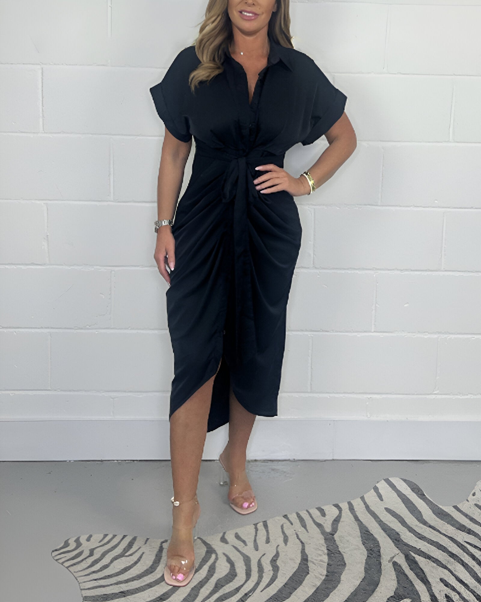 CARLA | Robe Chemise avec Nœud et Ourlet Volant pour une Élégance Quotidienne