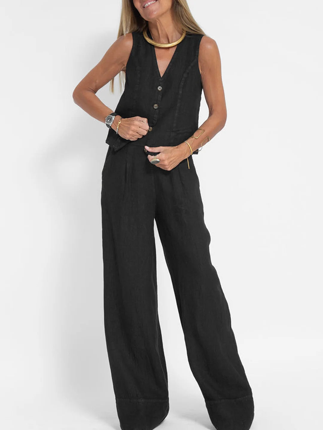 Aira – Ensemble élégant de deux pièces avec gilet et pantalon à jambes larges