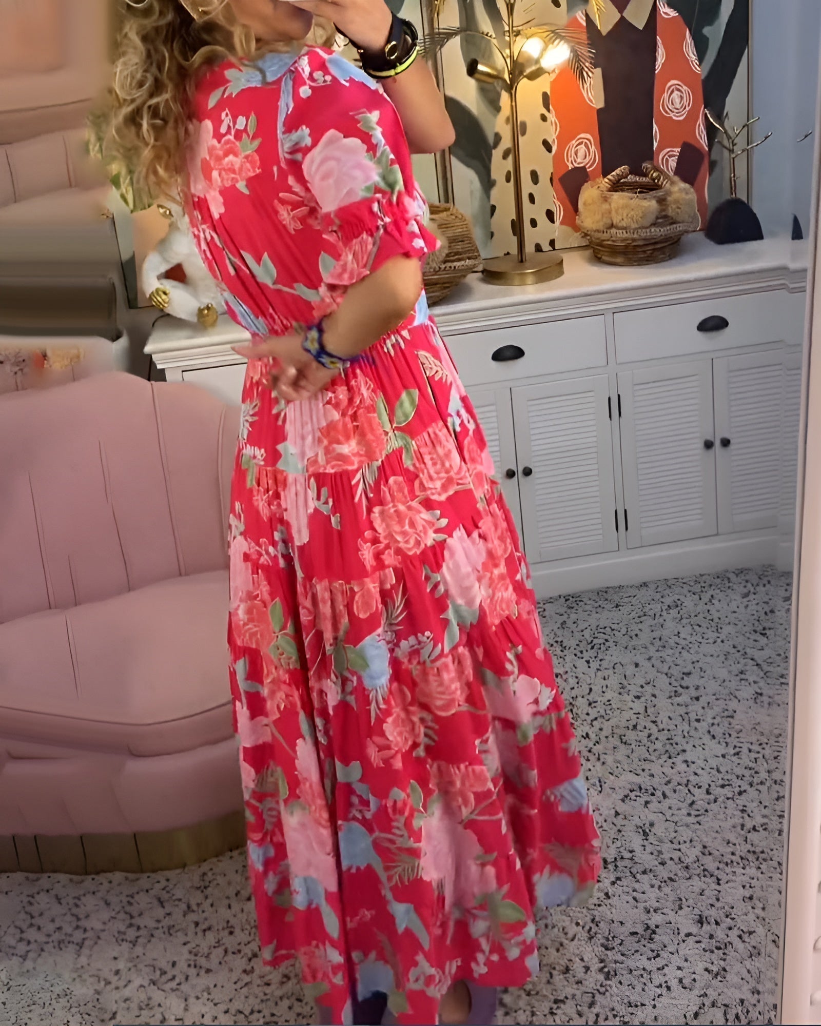 CATERINA | Robe Fleurie Longue avec Poches Cachées et Coupe Féminine pour le Jour