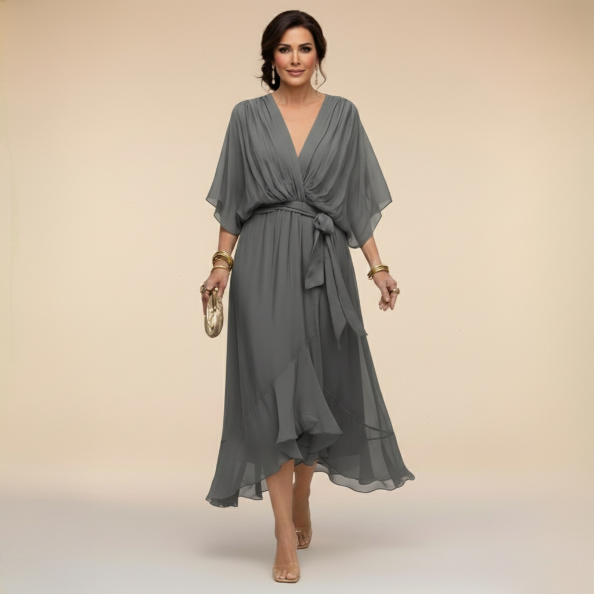 Monica™ | Robe fluide en chiffon à col en V