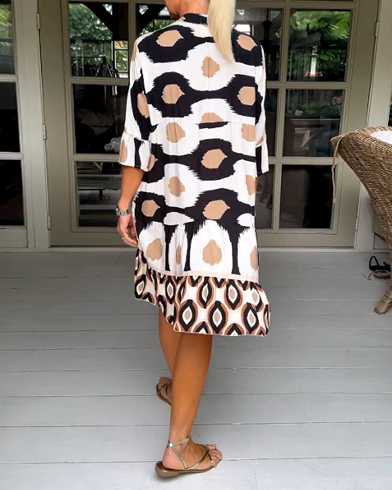 ELVINA | Robe Imprimée à Manches 3/4 et Coupe A-Line pour un Look Élégant et Détendu