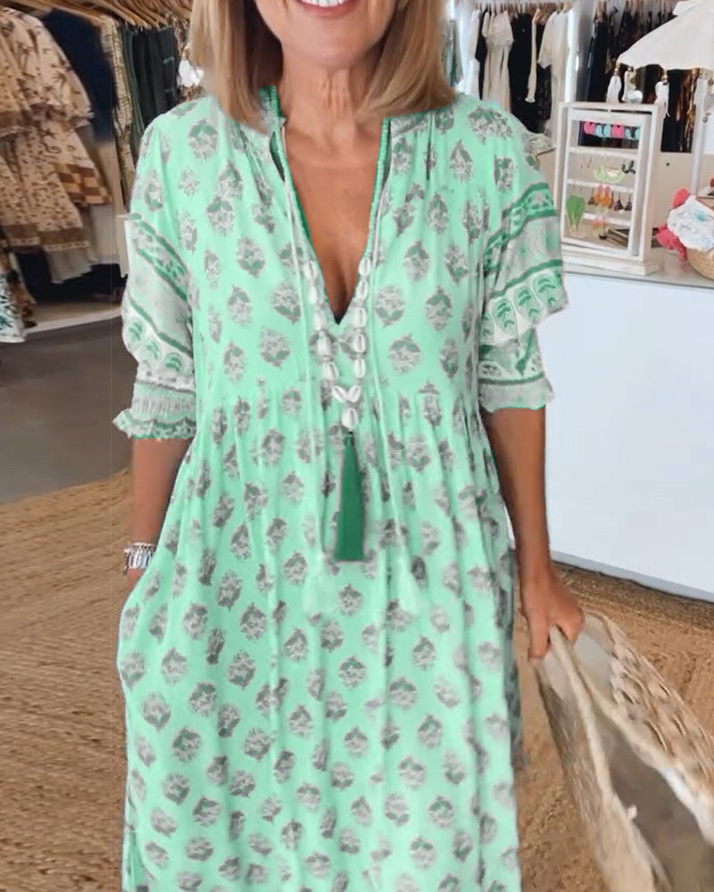 GIULIA | Robe Midi avec Décolleté en V et Élégantes Manches Bouffantes