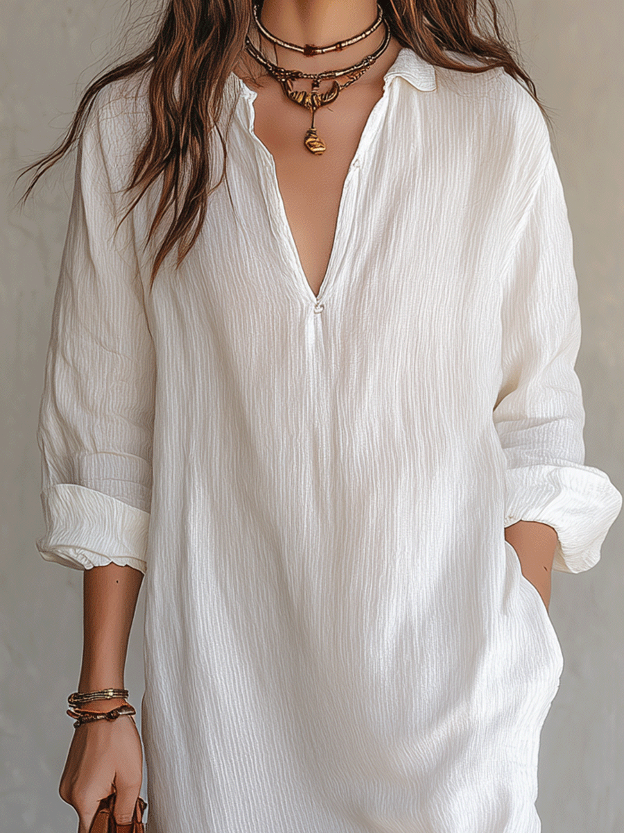 Robe midi blanche bohème et décontractée