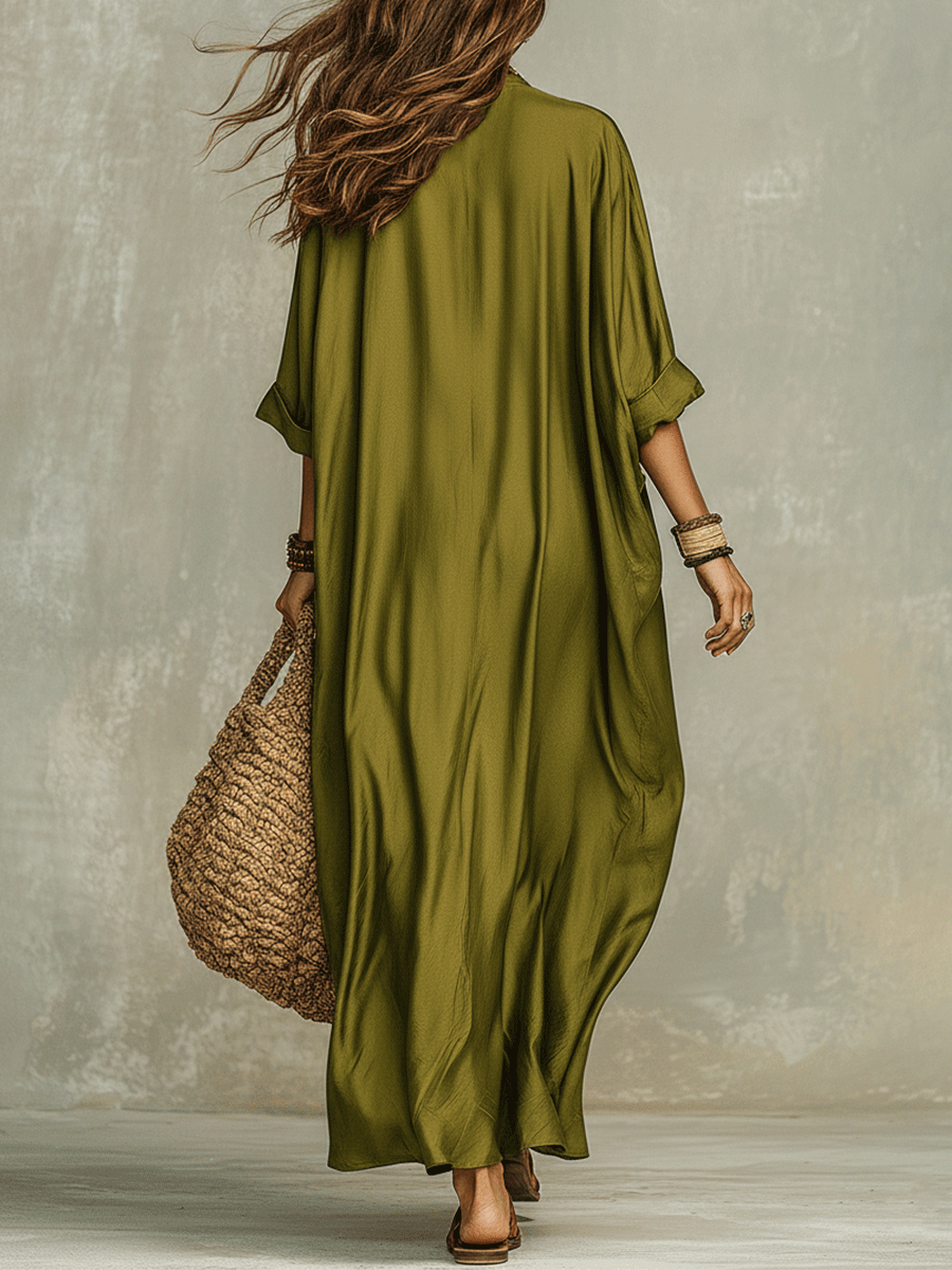 Robe maxi bohème vert olive décontractée