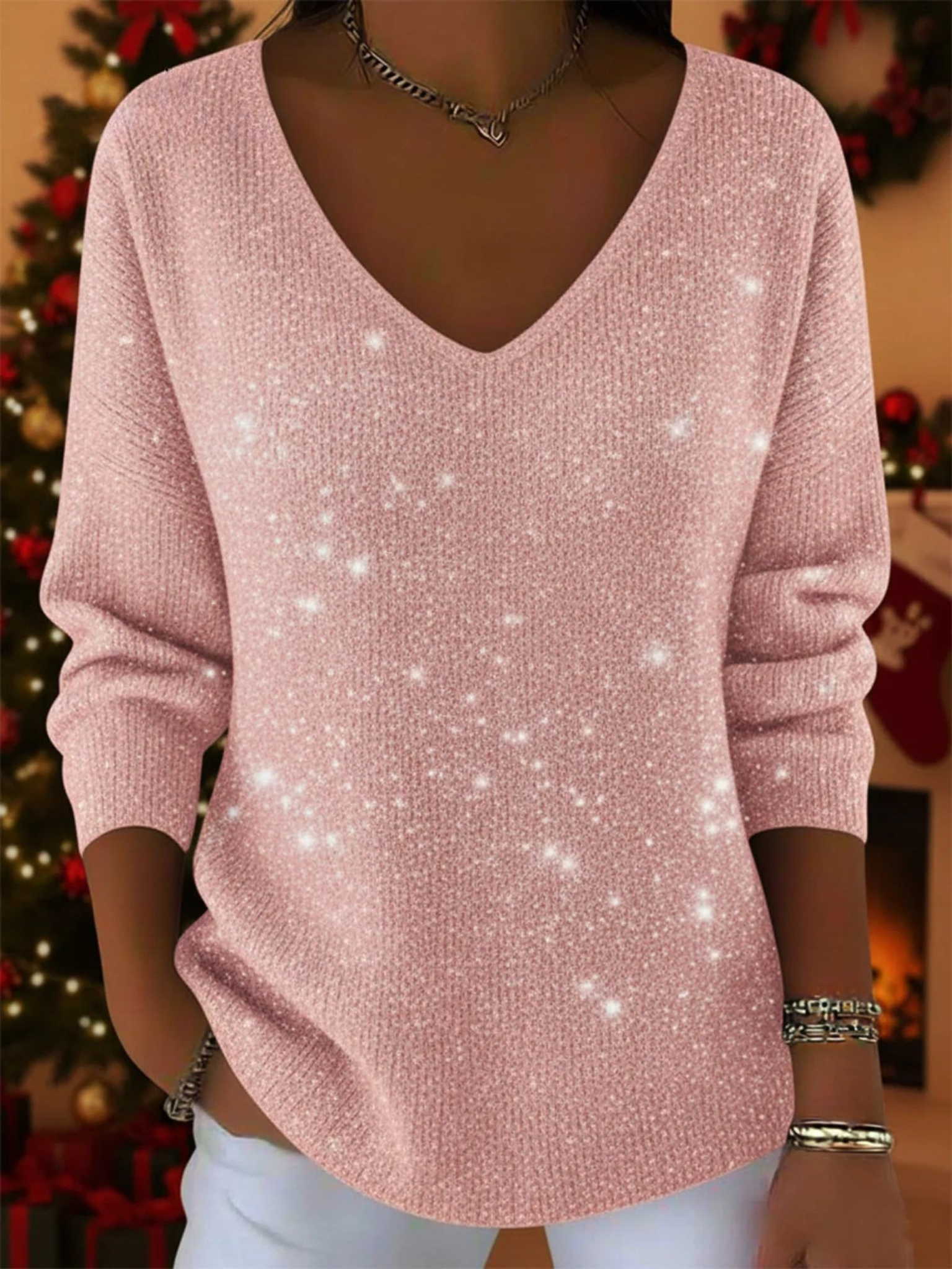 Vinha™ | Le pull festif à col en V pour briller à Noël