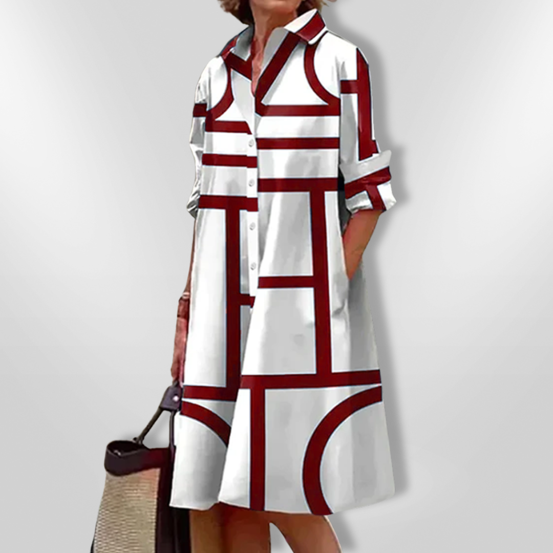 AURORA | Robe Midi avec Coupe Flatteuse et Imprimé Géométrique Moderne