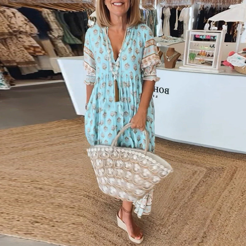 GIULIA | Robe Midi avec Décolleté en V et Élégantes Manches Bouffantes