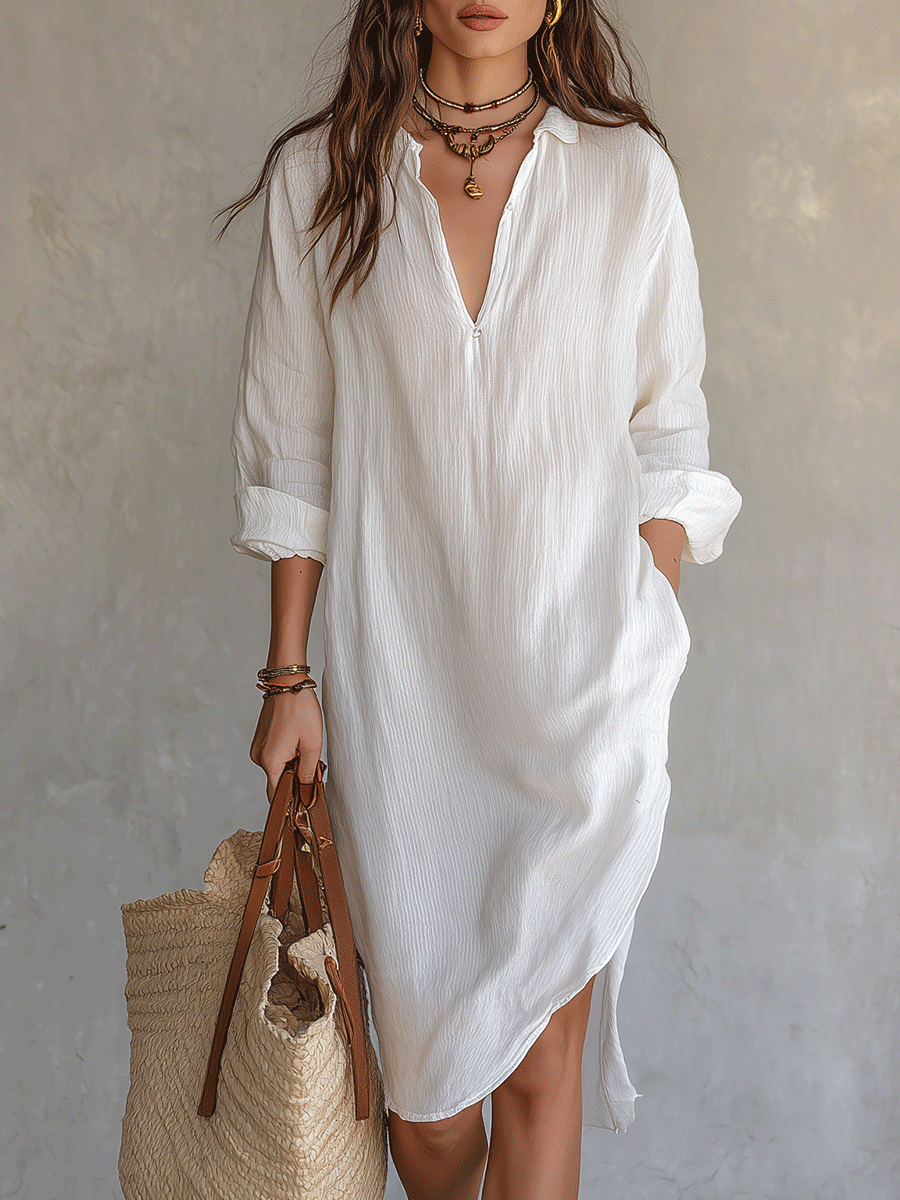 Robe midi blanche bohème et décontractée