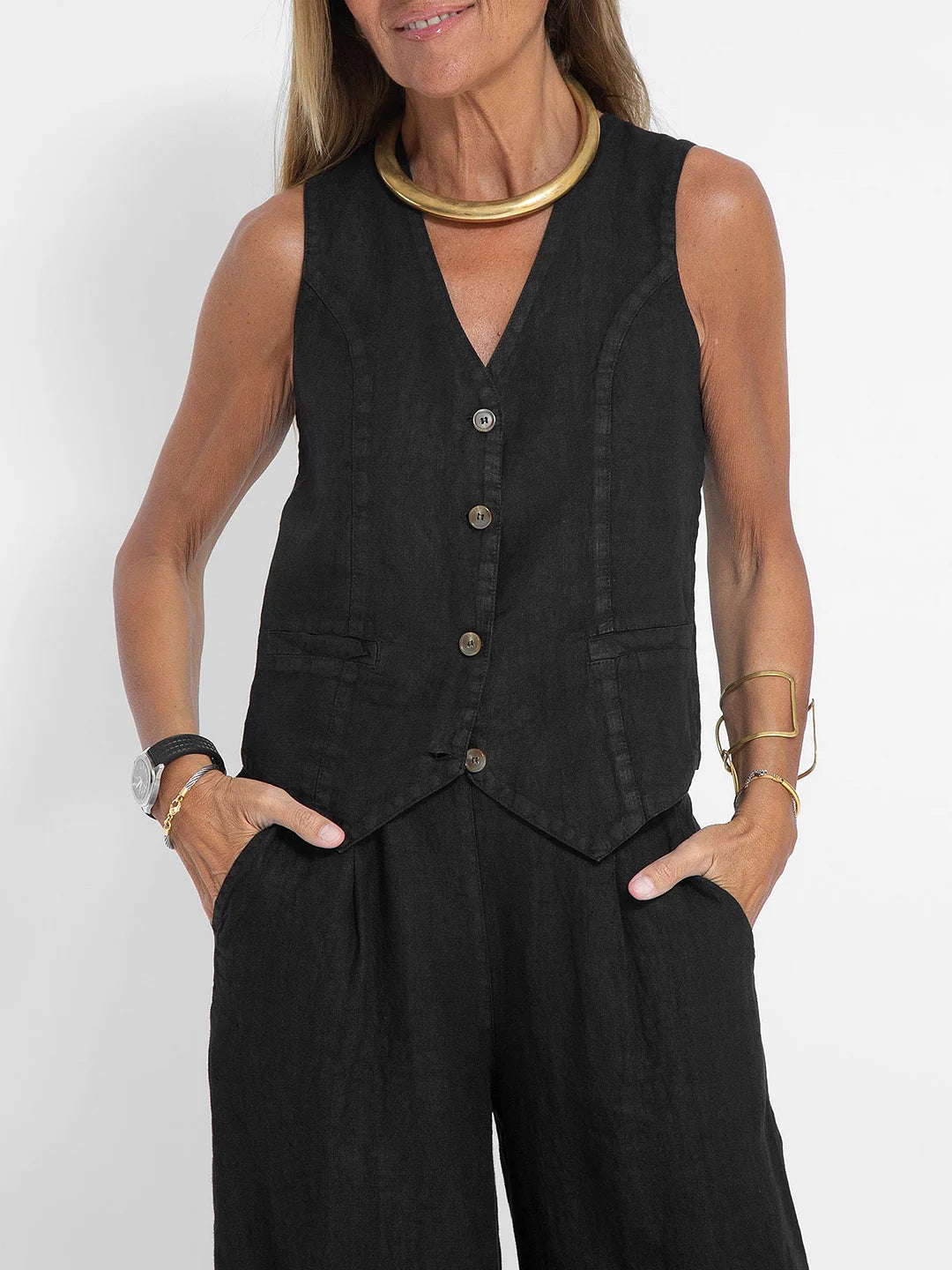 Aira – Ensemble élégant de deux pièces avec gilet et pantalon à jambes larges