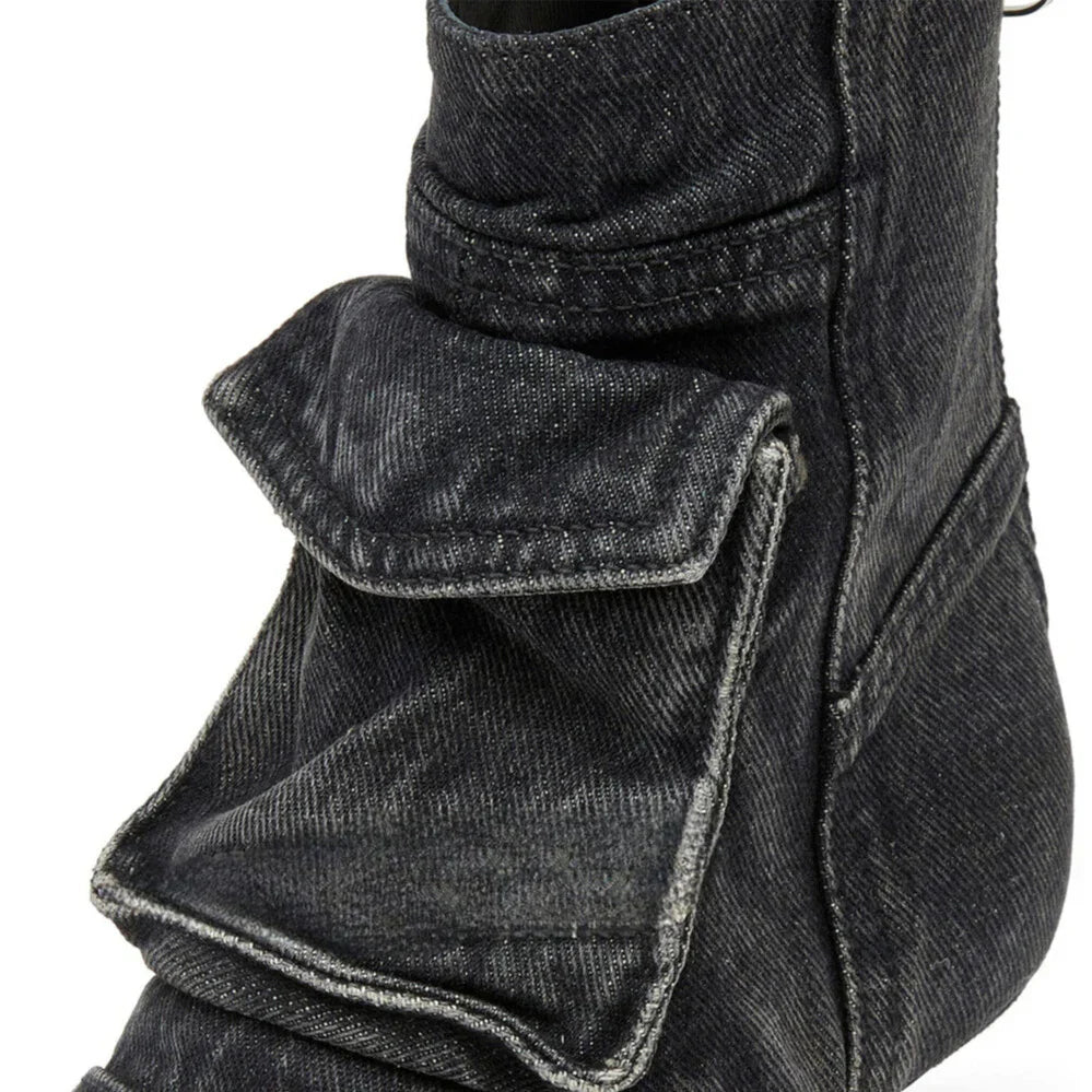 Vega - Bottines de design cargo en tissu denim