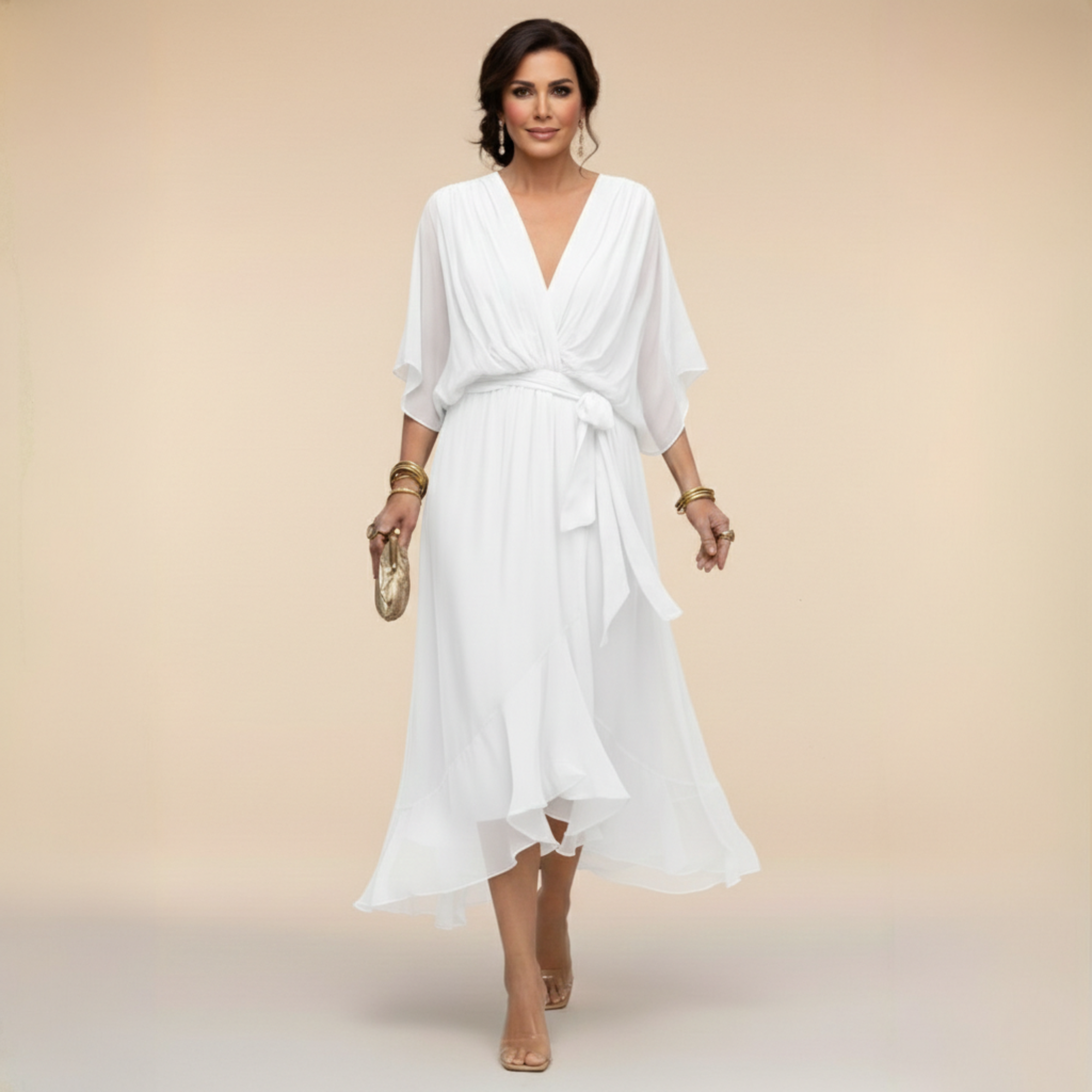 Monica™ | Robe fluide en chiffon à col en V