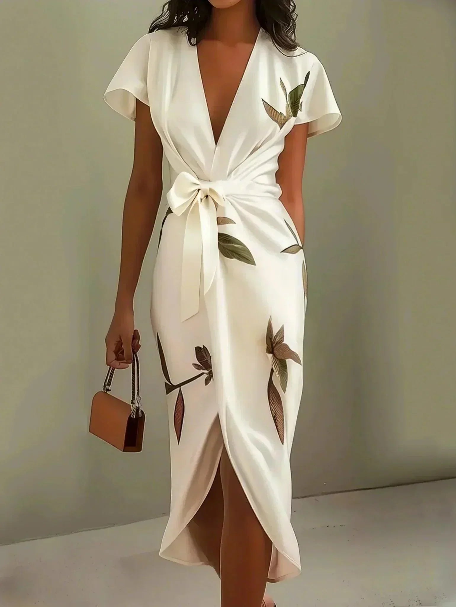MADISON | Robe Midi Wrap Botanique pour une Élégance Intemporelle