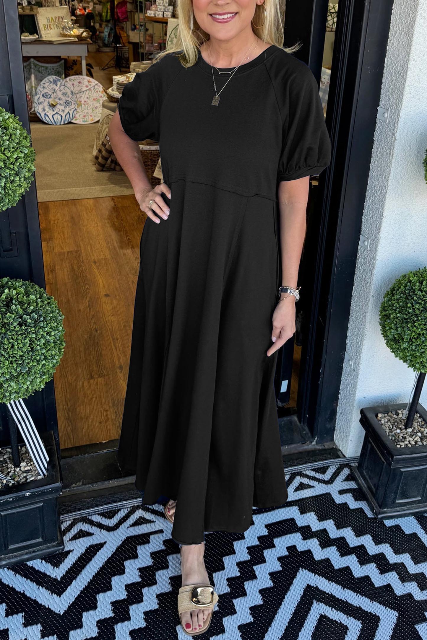 ODETTE | Robe Maxi à Manches Bouffantes pour une Grâce et un Confort Flatteurs