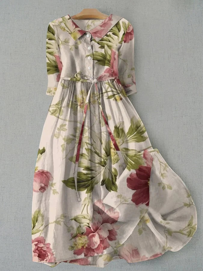 Baylee - Robe Florale Vintage avec Ceinture