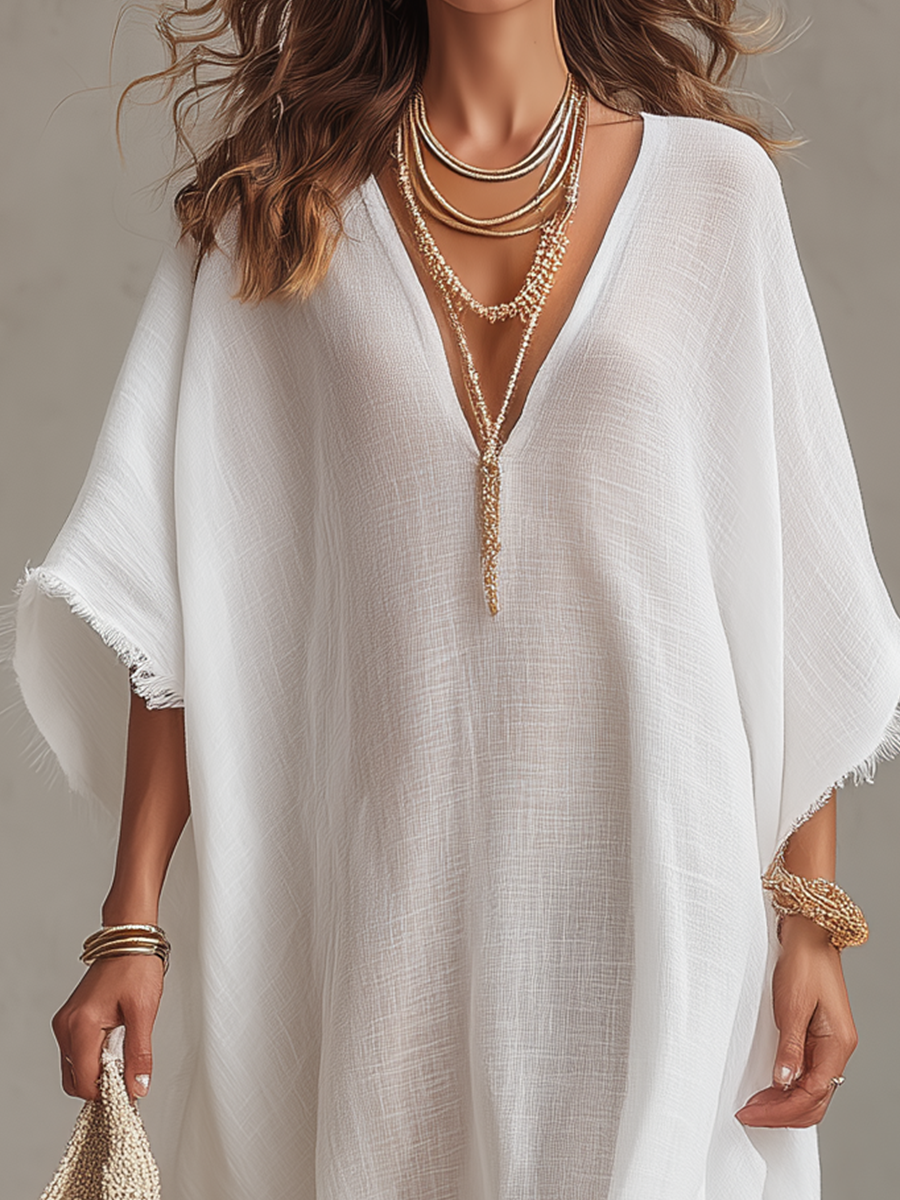 Robe midi décontractée avec décolleté en V