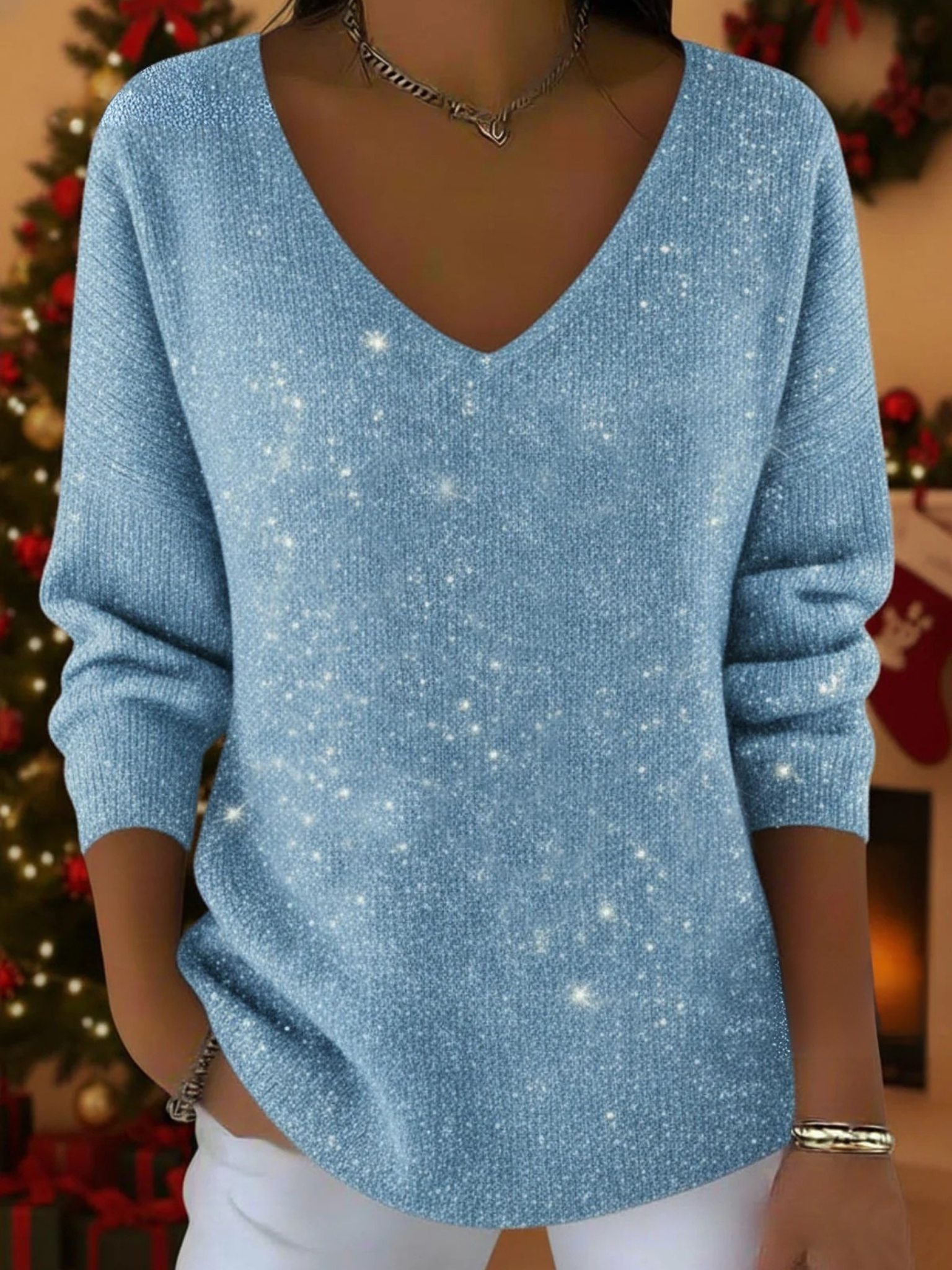Vinha™ | Le pull festif à col en V pour briller à Noël