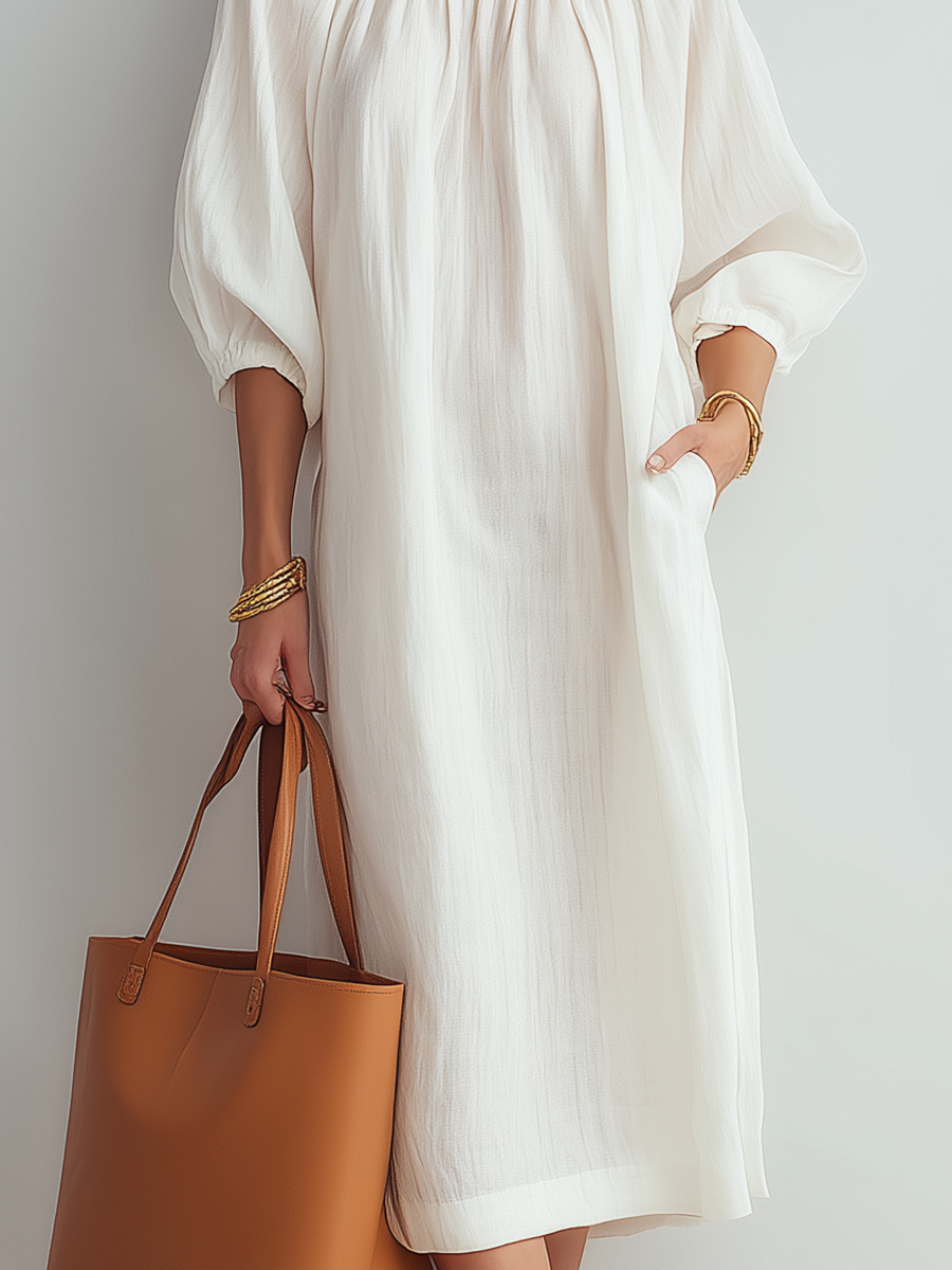 Robe midi crème à coupe décontractée