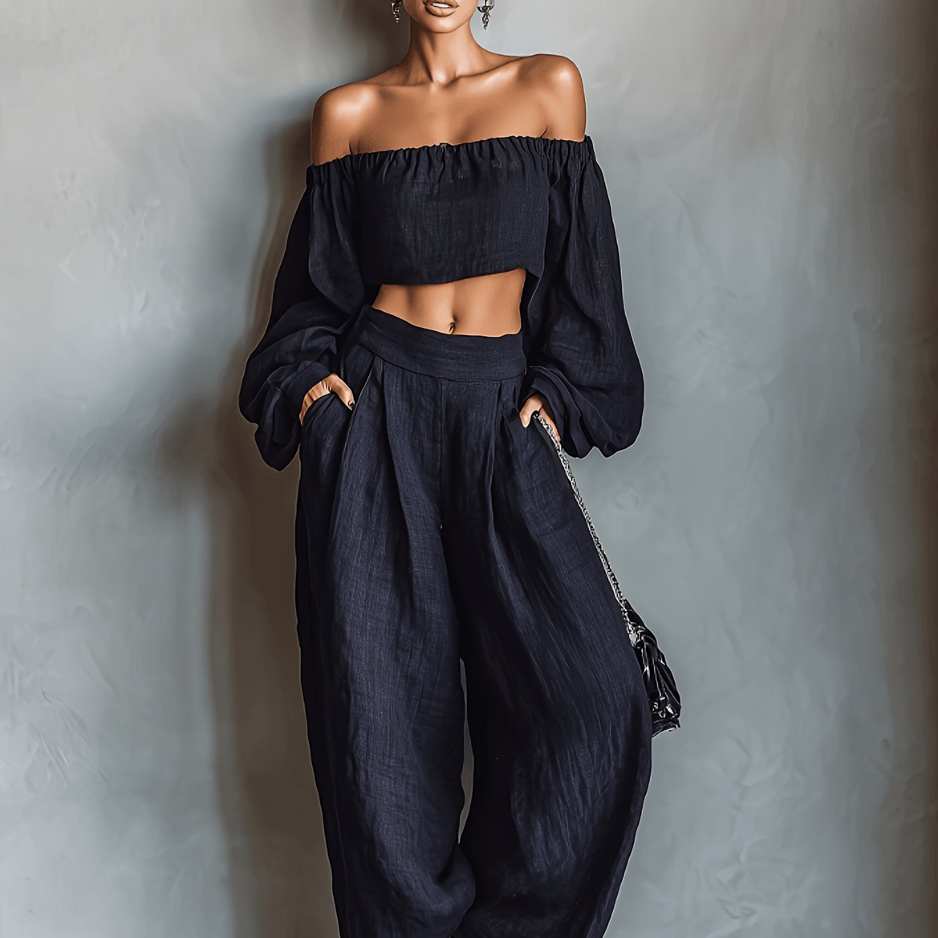Tiana || Ensemble décolleté hors-épaule avec pantalon large