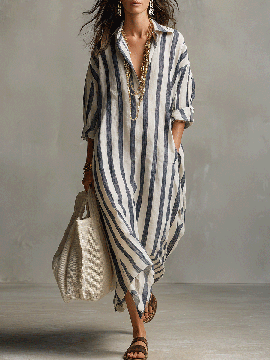 Chemise décontractée à rayures et robe maxi de style bohème