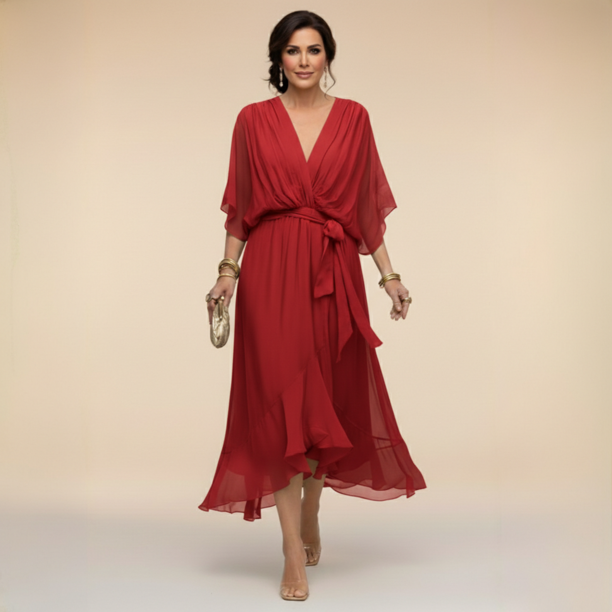 Monica™ | Robe fluide en chiffon à col en V