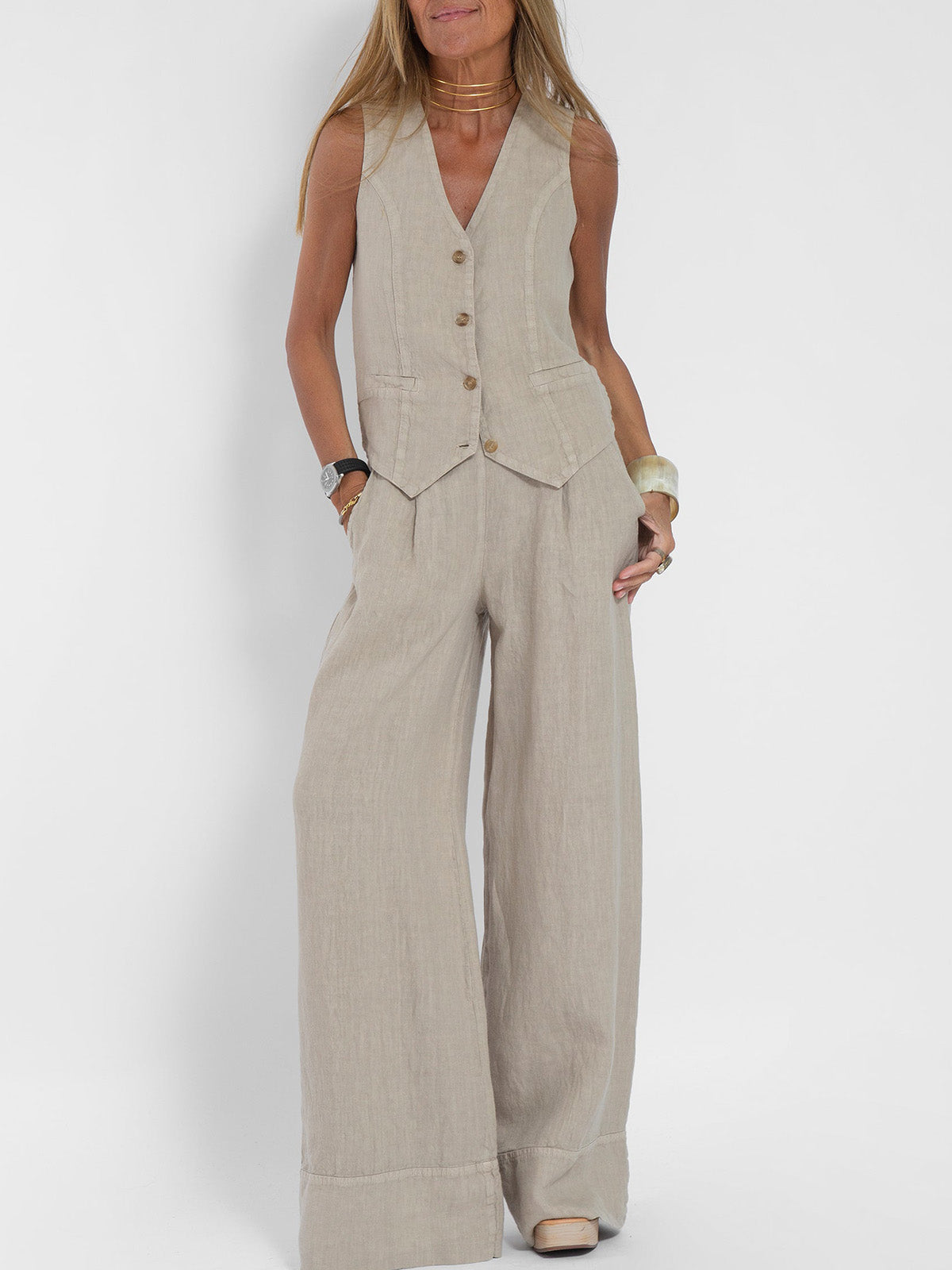 Aira – Ensemble élégant de deux pièces avec gilet et pantalon à jambes larges