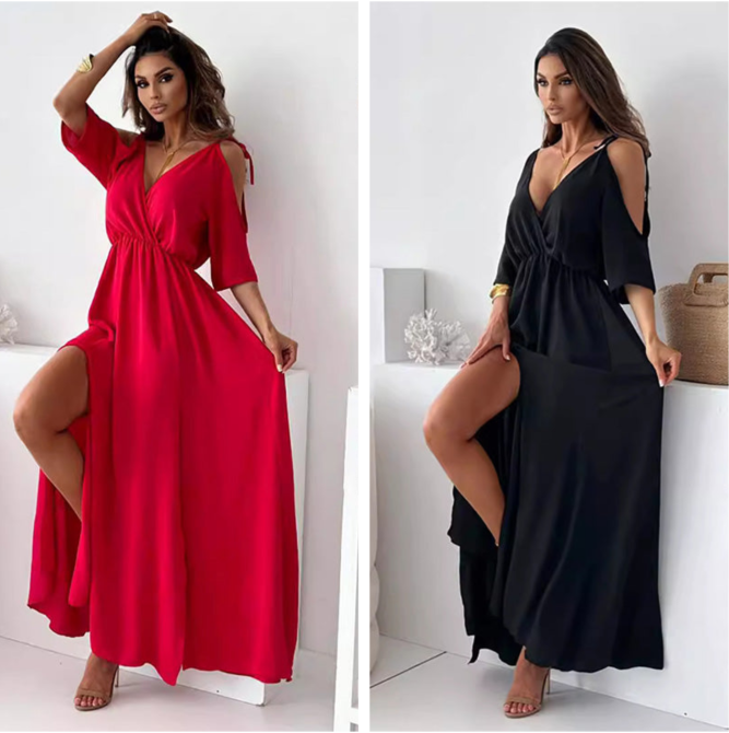 ISABELLA | Robe Élégante avec Fente Latérale et Décolleté en V pour un Style Flatteur et Féminin