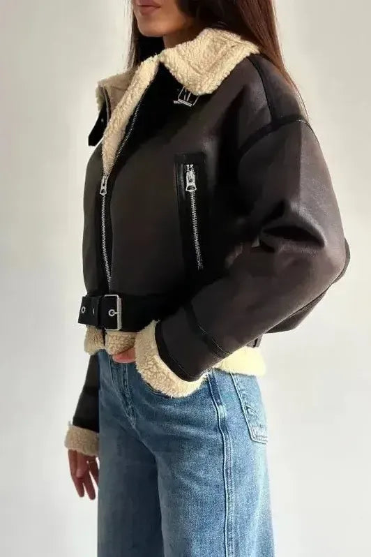 Nalani™  | Manteau en Cuir et Fourrure