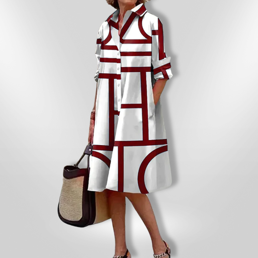 AURORA | Robe Midi avec Coupe Flatteuse et Imprimé Géométrique Moderne
