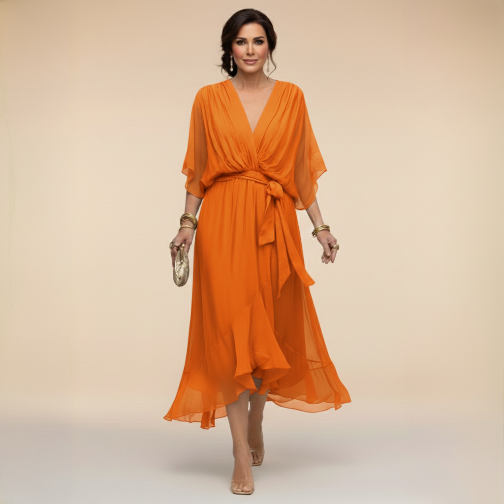 Monica™ | Robe fluide en chiffon à col en V