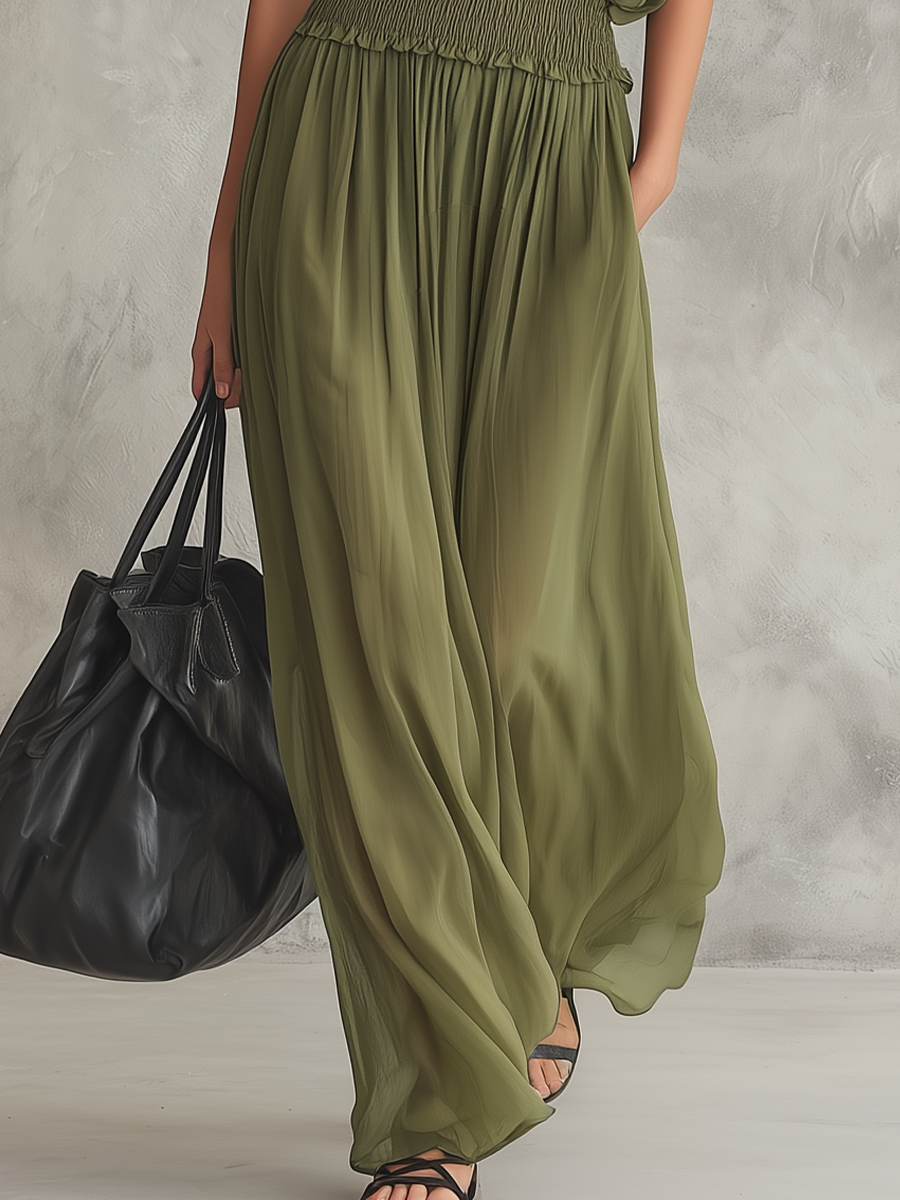Robe maxi décontractée avec taille froncée
