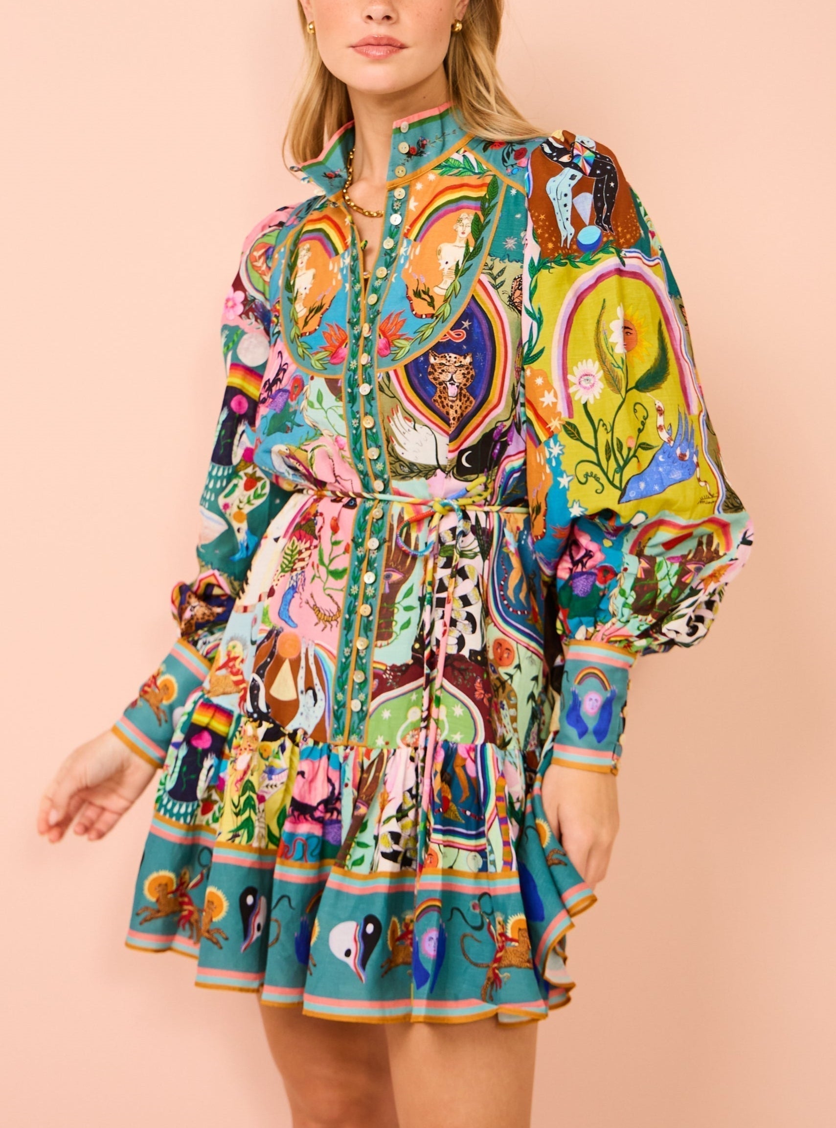 Robe Mini Décontractée avec Imprimé Graffiti Vert Éternel
