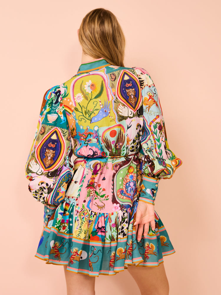 Robe Mini Décontractée avec Imprimé Graffiti Vert Éternel