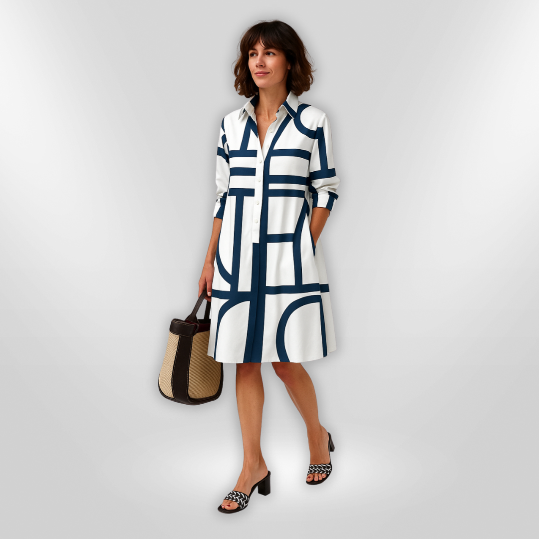 AURORA | Robe Midi avec Coupe Flatteuse et Imprimé Géométrique Moderne